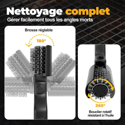 Brosse Barbecue Électrique 2-En-1, Brosse Électrique Avec 3 Niveaux De Nettoyage/Rotation À 360° / 400 Tr/Min, Rechargeable Avec Têtes De Brosse Interchangeables Pour Tous Les Barbecues