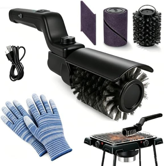 Brosse Barbecue Électrique 2-En-1, Brosse Électrique Avec 3 Niveaux De Nettoyage/Rotation À 360° / 400 Tr/Min, Rechargeable Avec Têtes De Brosse Interchangeables Pour Tous Les Barbecues