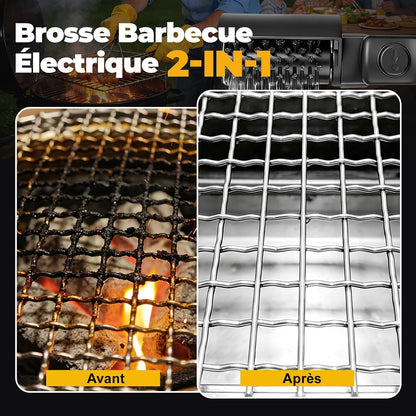 Brosse Barbecue Électrique 2-En-1, Brosse Électrique Avec 3 Niveaux De Nettoyage/Rotation À 360° / 400 Tr/Min, Rechargeable Avec Têtes De Brosse Interchangeables Pour Tous Les Barbecues